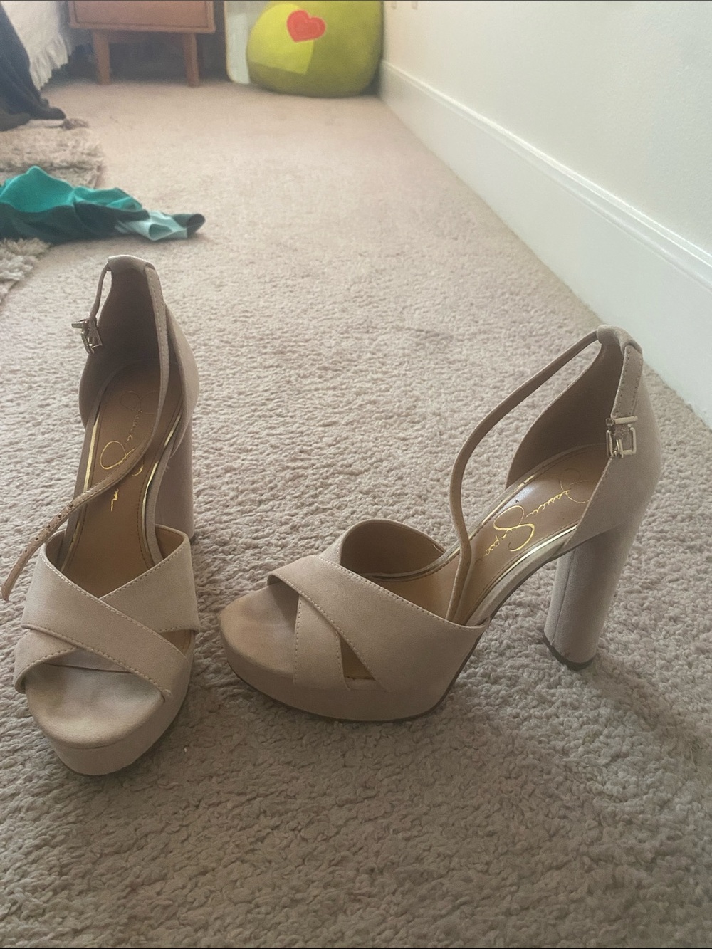 Jessica Simpson Nude Crisscross Platform Block Heels